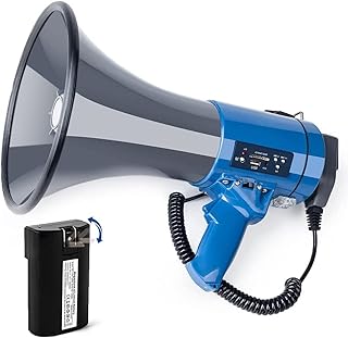 MyMealivos Megaphone with Siren Bullhorn 50 Watt Bullhorn Speaker with Detachable Microphone, Portable Lightweight Strap & 3.5mm Aux Input