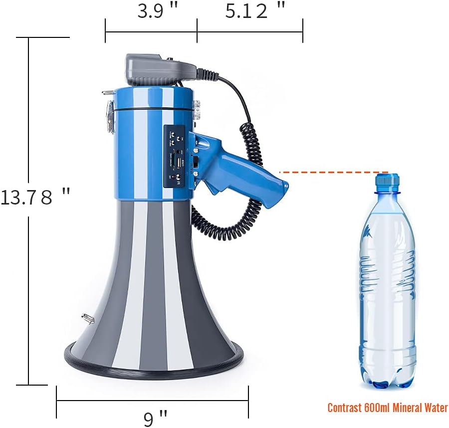 MyMealivos Megaphone with Siren Bullhorn 50 Watt Bullhorn Speaker with Detachable Microphone, Portable Lightweight Strap & 3.5mm Aux Input-4