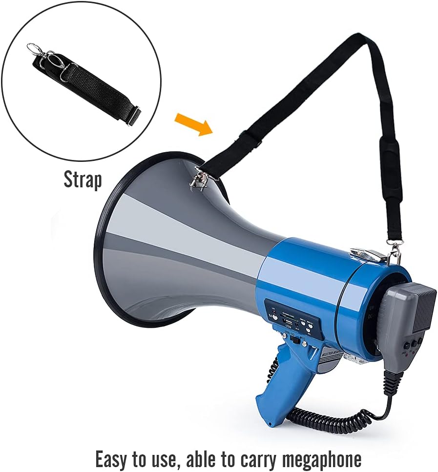 MyMealivos Megaphone with Siren Bullhorn 50 Watt Bullhorn Speaker with Detachable Microphone, Portable Lightweight Strap & 3.5mm Aux Input-5