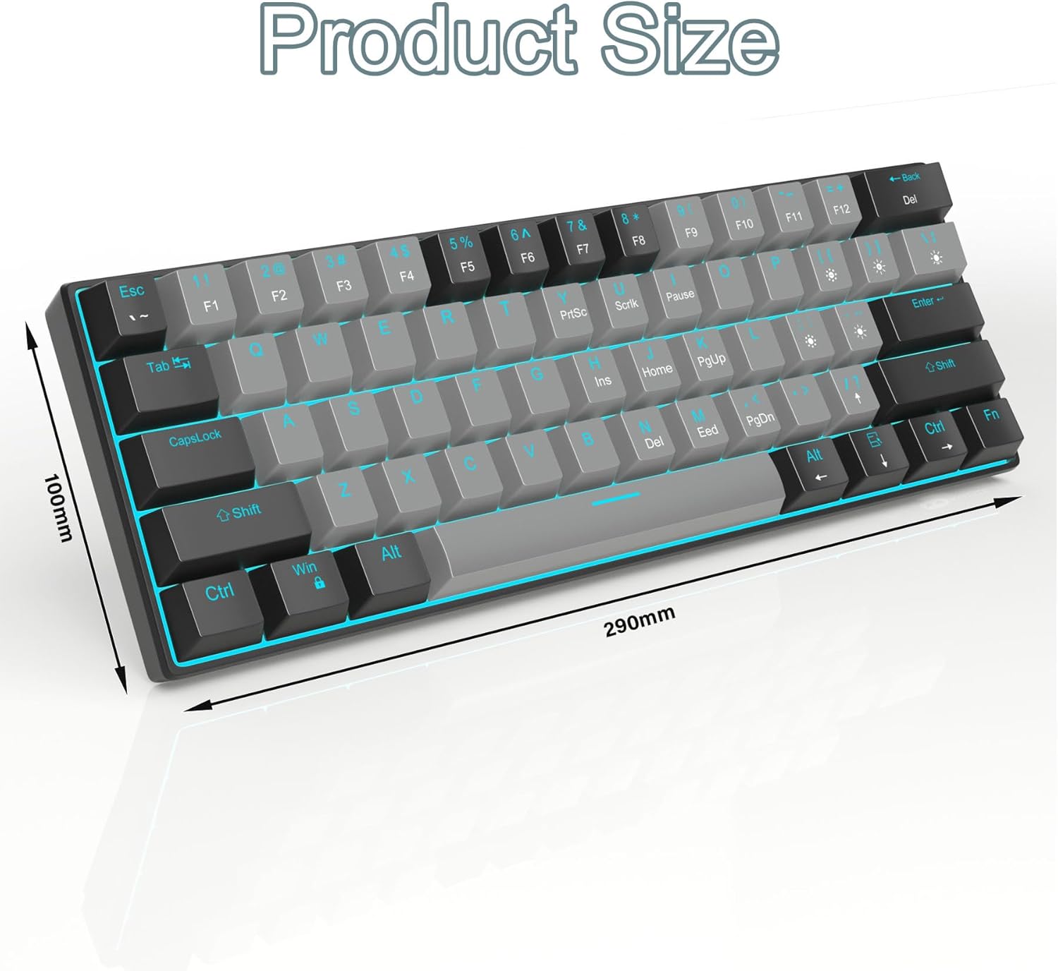 MageGee 60% Mechanical Keyboard, Gaming Keyboard with Blue Switches and Sea Blue Backlit Small Compact 60 Percent Keyboard Mechanical, Portable 60 Percent Gaming Keyboard Gamer(Black Grey)-6