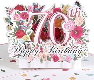 HOMANGA 70th Birthday Pop Up Card, Happy 70th Birthday Card for Her, Women, Wife, 70th Birthday Gift for Sister, Mom, Friend, Pop Up Birthday Greeting Card with Blank Note and Envelope, 6" x 8"