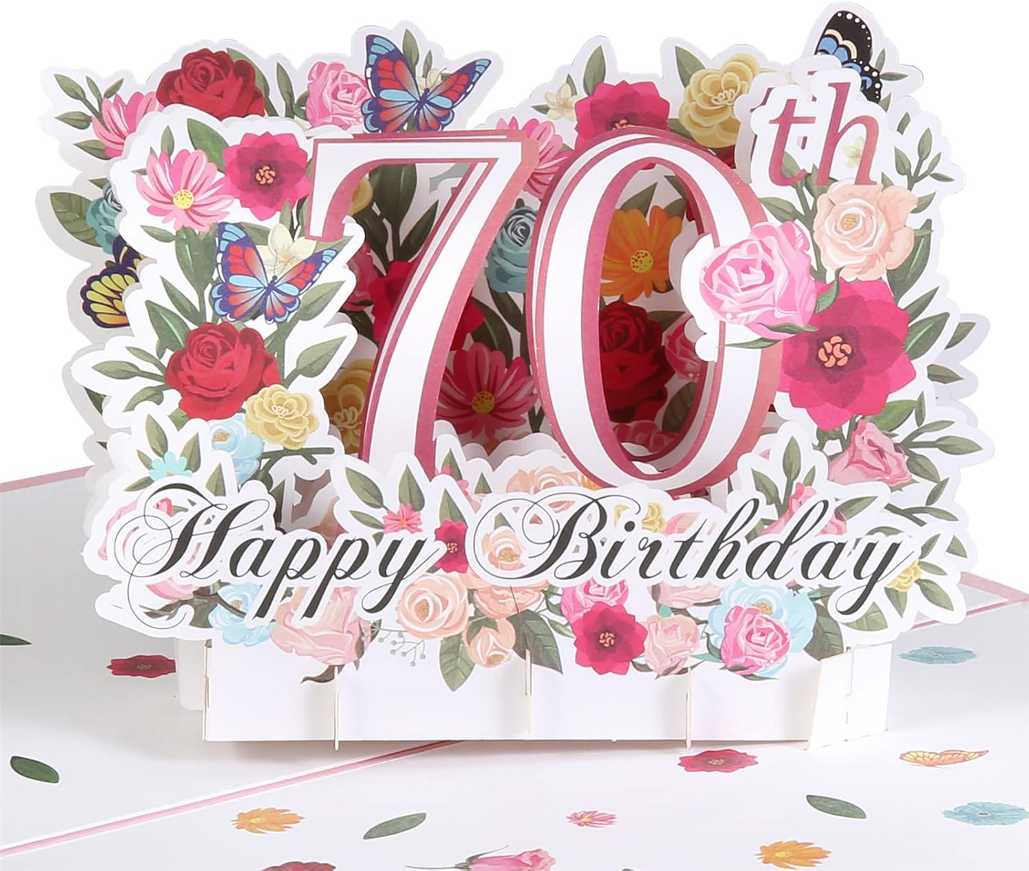 HOMANGA 70th Birthday Pop Up Card, Happy 70th Birthday Card for Her, Women, Wife, 70th Birthday Gift for Sister, Mom, Friend, Pop Up Birthday Greeting Card with Blank Note and Envelope, 6" x 8"-0