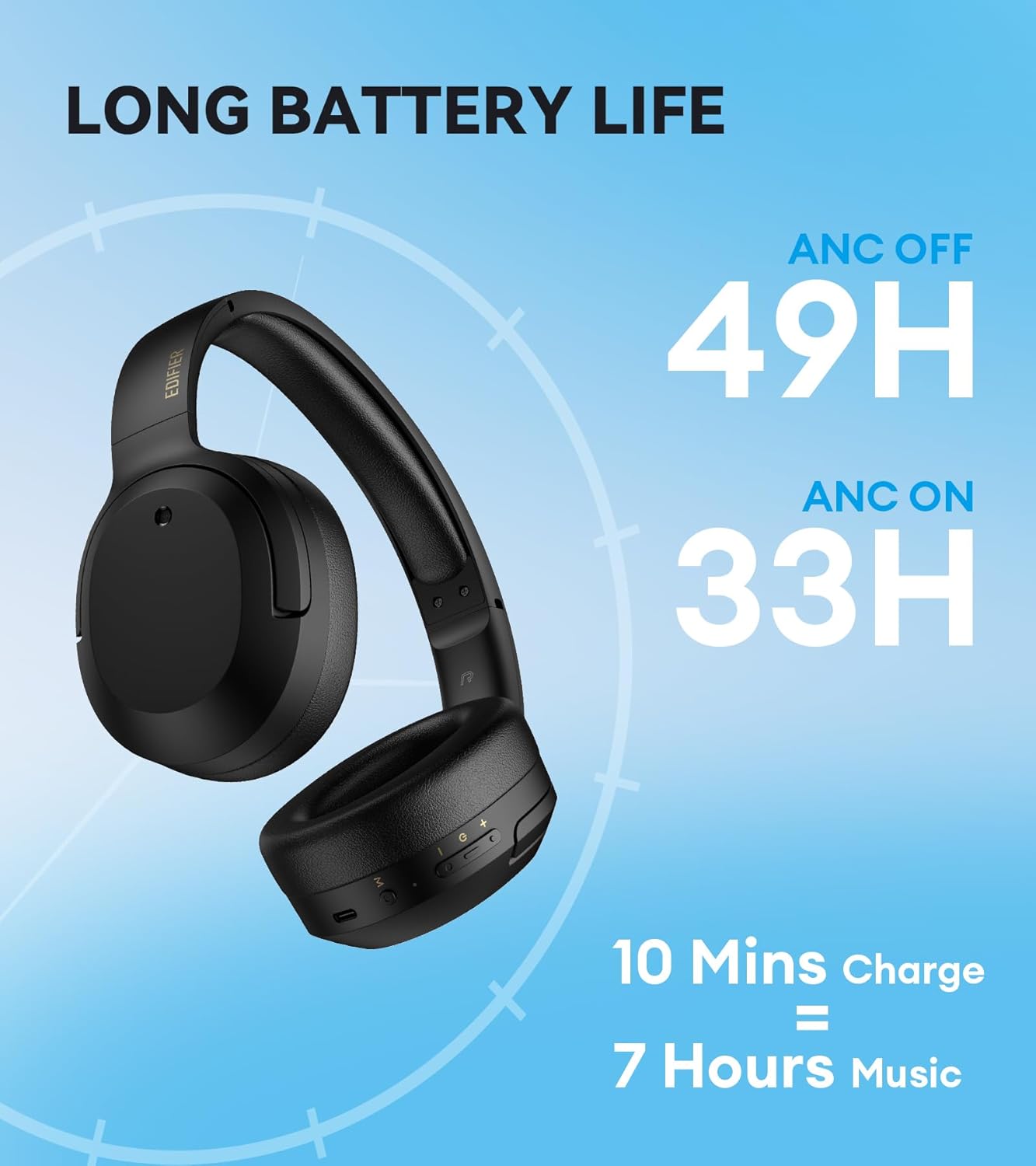 Edifier W820NB Plus Hybrid Active Noise Cancelling Headphones - LDAC Codec - Hi-Res Audio Wireless & Wired - Fast Charge - 49H Playtime - Over Ear Bluetooth V5.2 Headphones- Black-6