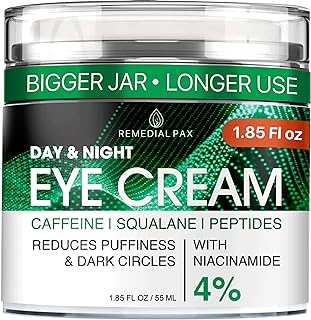 REMEDIAL PAX Eye Cream for Dark Circles and Puffiness, Bags Under Eyes Treatment, Anti-Aging Collagen Eye Cream for Wrinkles, Day & Night Caffeine Eye Cream with Niacinamide Dimethicone