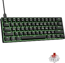 DIERYA DK61SE 60% Mechanical Gaming Keyboard, 61 Keys Anti-Ghosting, LED Backlight, Detachable USB-C, Ultra-Compact Mini Wired Keyboard with Quiet Red Linear Switch for Windows Laptop PC Gamer Typist