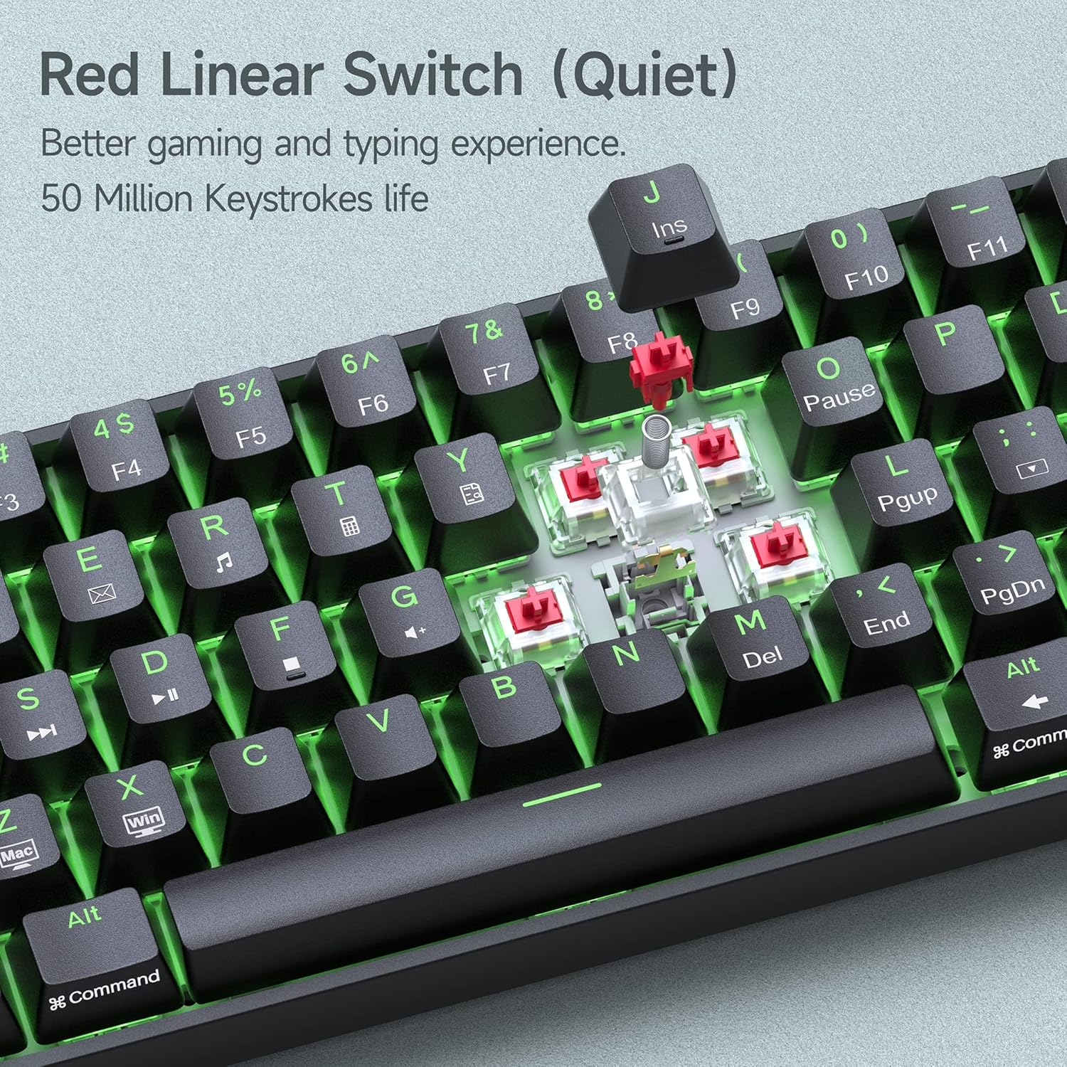 DIERYA DK61SE 60% Mechanical Gaming Keyboard, 61 Keys Anti-Ghosting, LED Backlight, Detachable USB-C, Ultra-Compact Mini Wired Keyboard with Quiet Red Linear Switch for Windows Laptop PC Gamer Typist-3