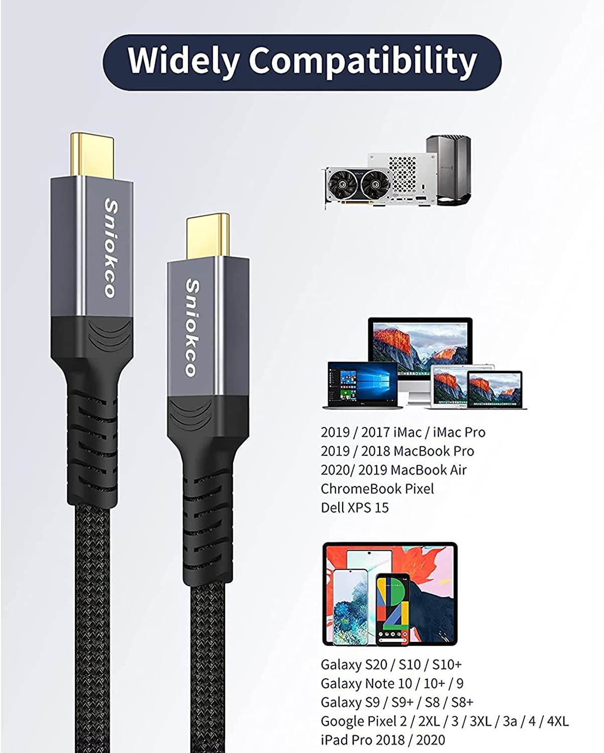 Sniokco USB4 Compatible with Thunderbolt 3 Cable (40Gbps/6.6ft), USB4 Cable for Thunderbolt 4 Cable, Support 5K@60Hz, 100W/20V/5A Charging, Compatible with External SSD, eGpu, USB-C Docking Station-5