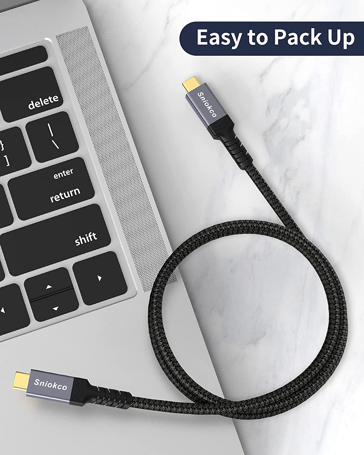 Sniokco USB4 Compatible with Thunderbolt 3 Cable (40Gbps/6.6ft), USB4 Cable for Thunderbolt 4 Cable, Support 5K@60Hz, 100W/20V/5A Charging, Compatible with External SSD, eGpu, USB-C Docking Station-6