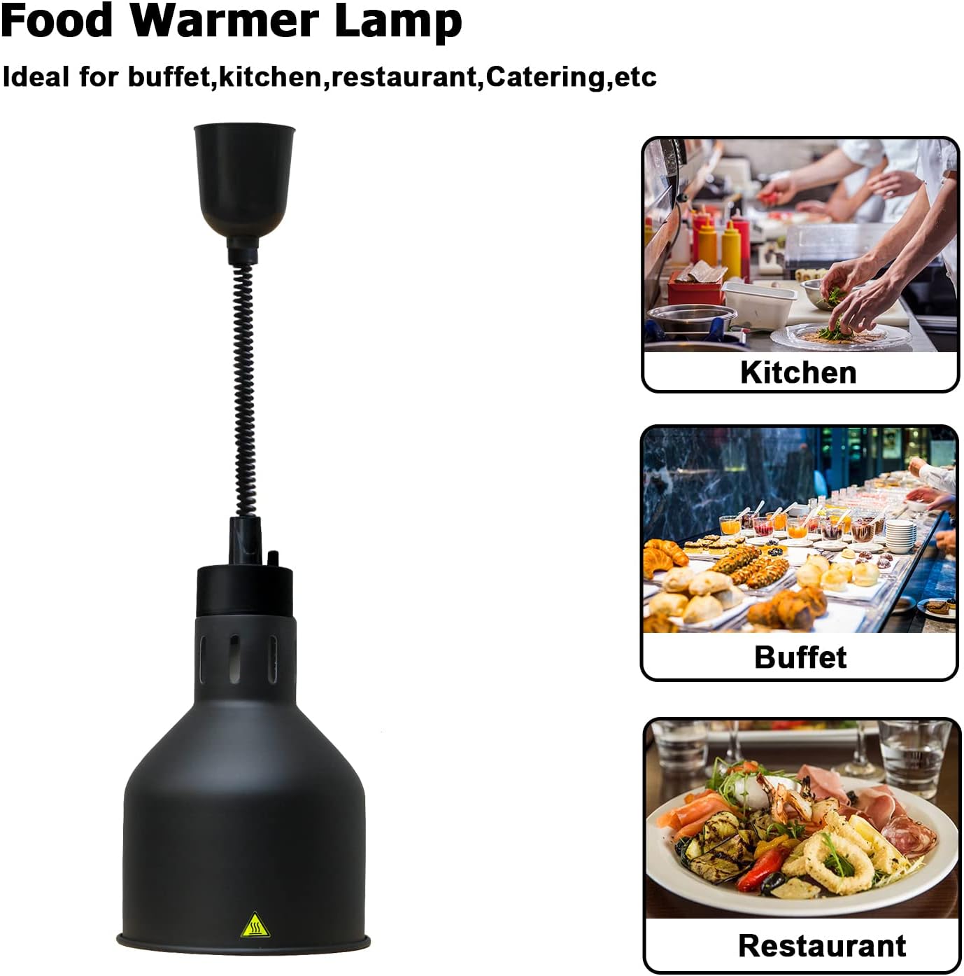 Hanging Food Heat Lamp Buffet Food Warmer Light Heating Lamp for Food Commercial (Black)-5