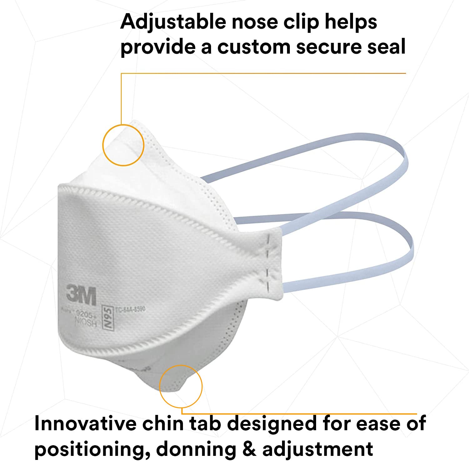 3M Aura Particulate Respirator 9205+, N95, Pack of 20 Disposable Respirators, Individually Wrapped, 3 Panel Flat Fold Design Allows for Facial Movements, Comfortable, NIOSH Approved, Smoke-1