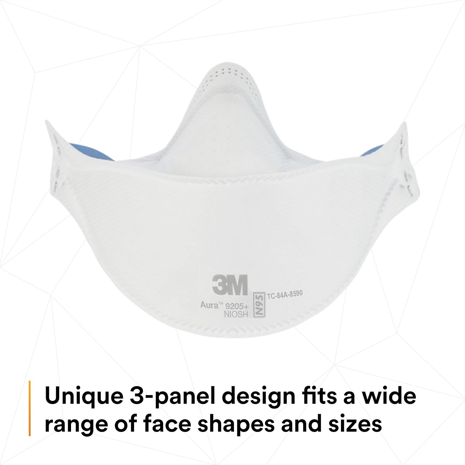 3M Aura Particulate Respirator 9205+, N95, Pack of 20 Disposable Respirators, Individually Wrapped, 3 Panel Flat Fold Design Allows for Facial Movements, Comfortable, NIOSH Approved, Smoke-4