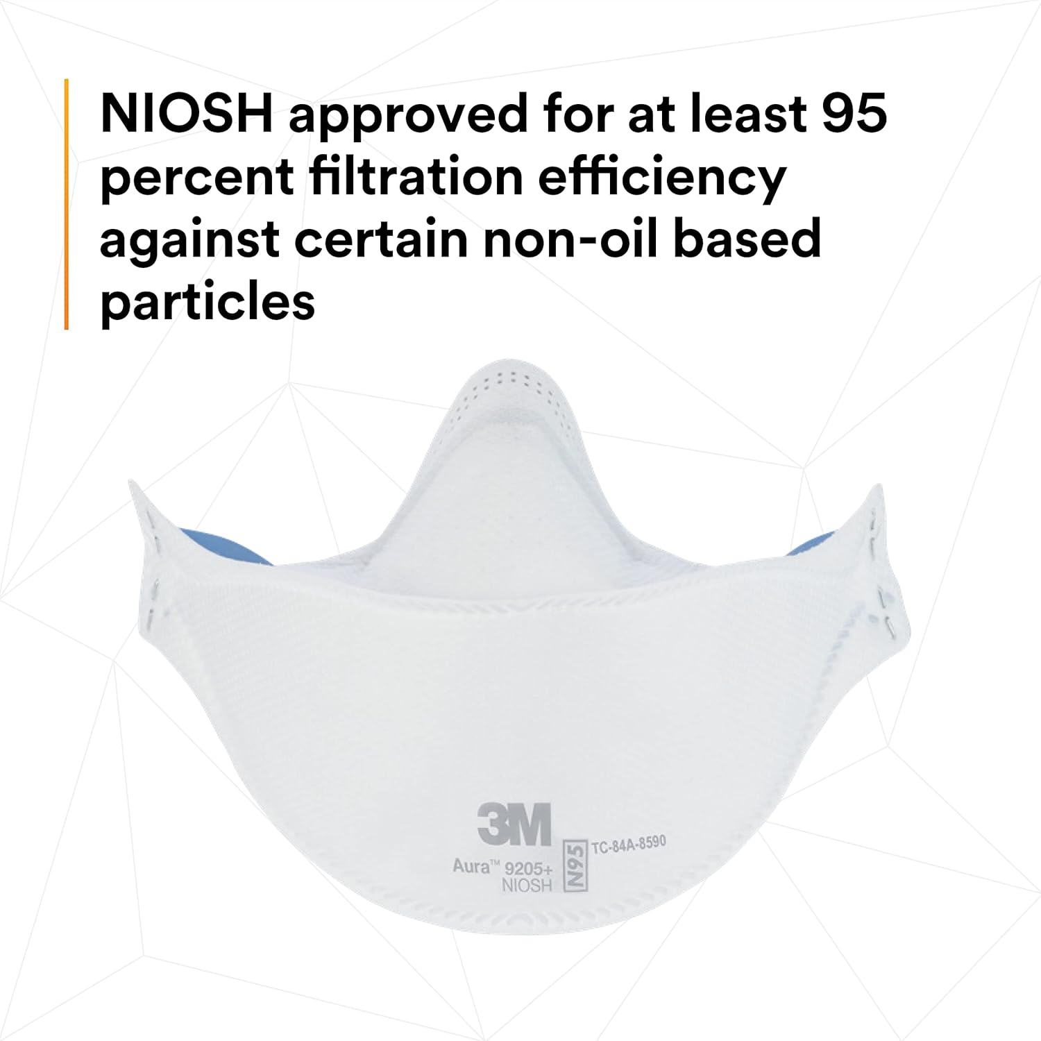 3M Aura Particulate Respirator 9205+, N95, Pack of 20 Disposable Respirators, Individually Wrapped, 3 Panel Flat Fold Design Allows for Facial Movements, Comfortable, NIOSH Approved, Smoke-6