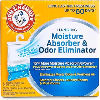 Arm & Hammer Hanging Moisture Absorber and Odor Eliminator, 16.1 oz., 6 Pack, Fragrance Free, Moisture Absorbers for Closet and Small Rooms, Long-Lasting Freshness