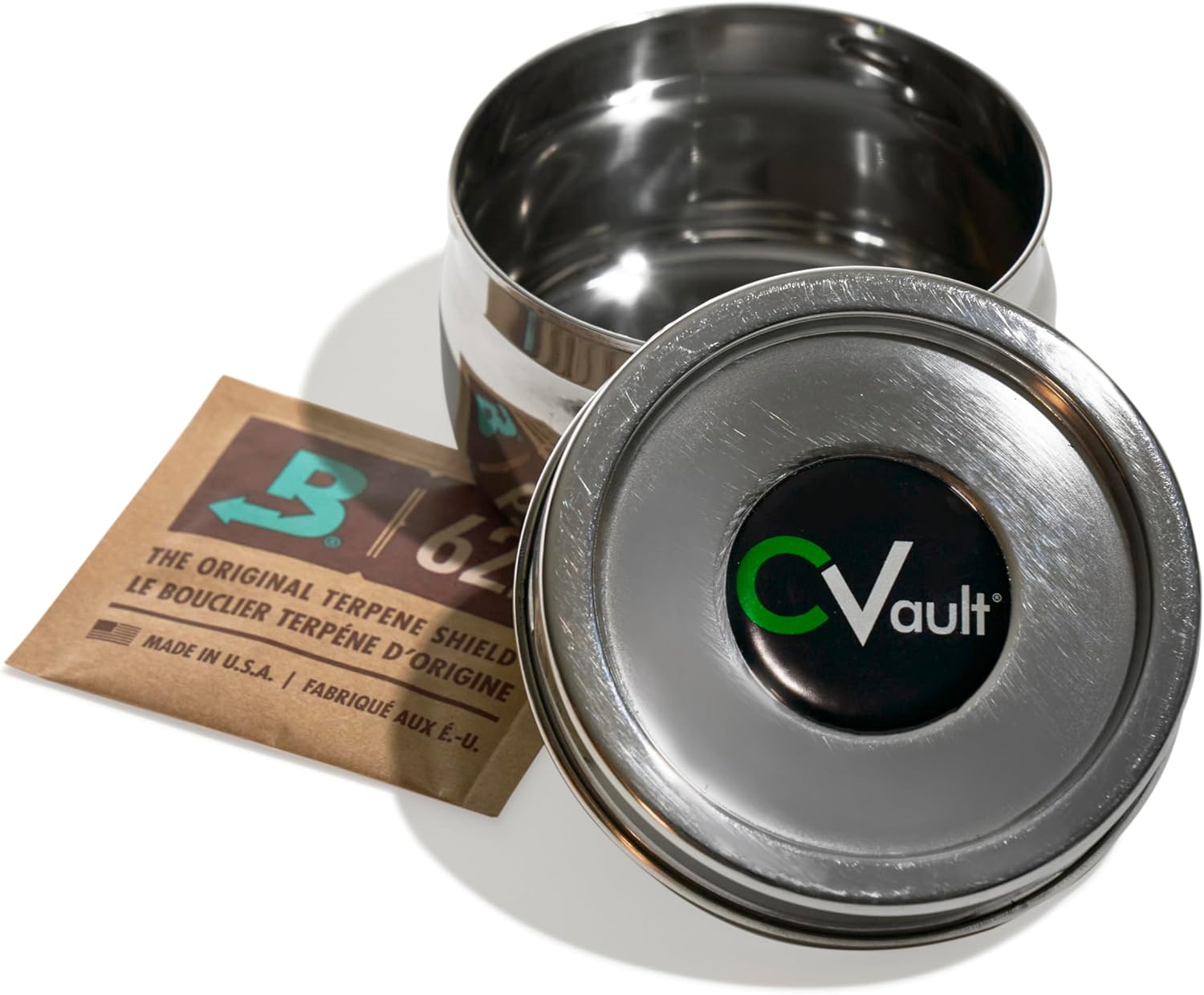 CVAULT by Boveda | 1/2 oz Twist Top Storage Container | Air Tight & Light Resistant | Food Grade Stainless Steel | Includes B62 KeepFresh 8-gram Boveda Pack-8