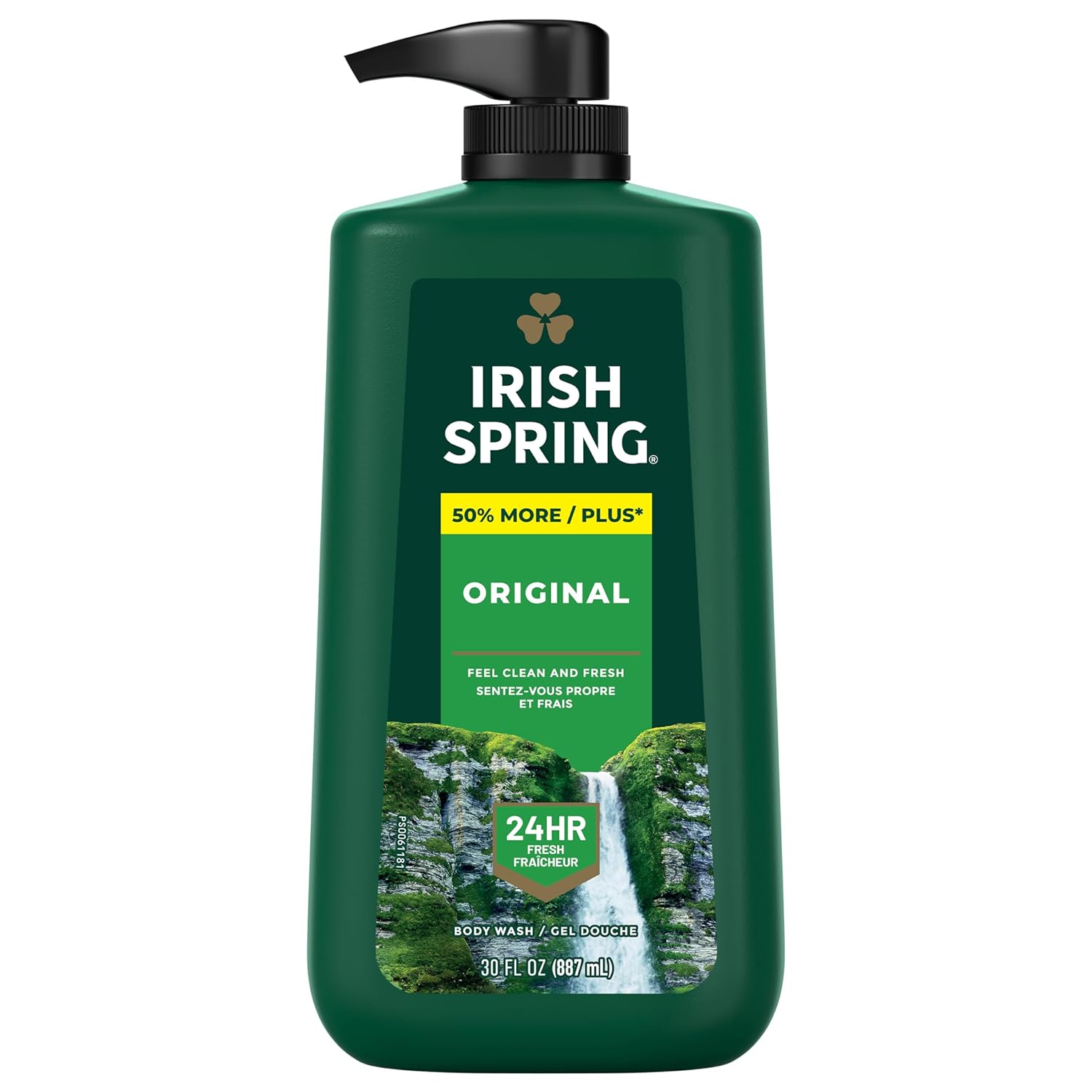 Irish Spring Men's Body Wash Pump, Original Body Wash for Men, Smell Fresh and Clean for 24 Hours, Cleans Body, Hands, and Face, Made with Biodegradable Cleansing Ingredients, 30 Oz Pump-0