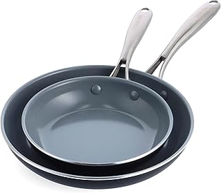 GreenPan Swift Healthy Ceramic Nonstick, 8" and 10" Frying Pan Skillet Set, Stainless Steel Handles, PFAS-Free, Dishwasher Safe, Oven Safe, Black