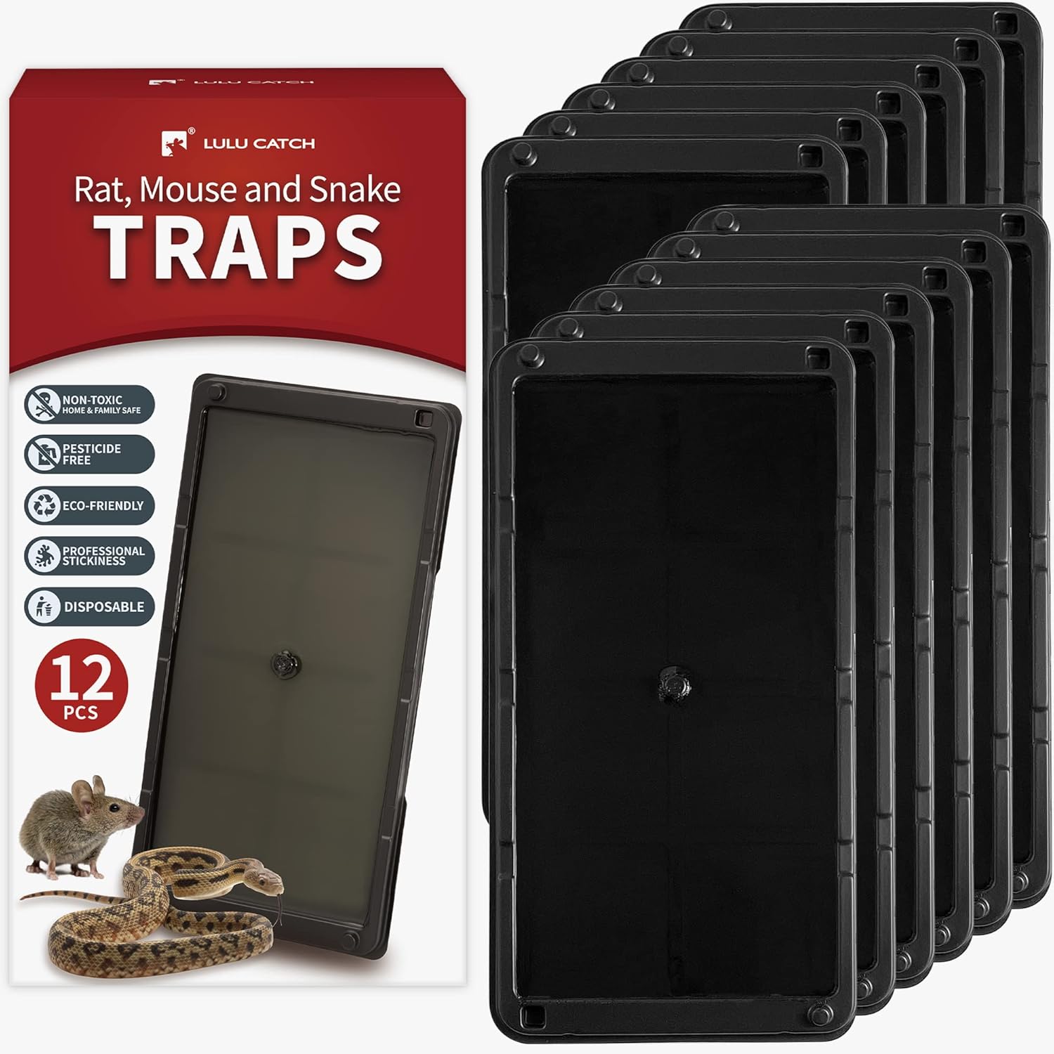 LULUCATCH Super Heavier Mouse Traps 12 Pack for Mice & Snakes with Non-Toxic Glue. Larger Sticky Traps Indoor, Easy to Set, Safe to Children & Pets-0