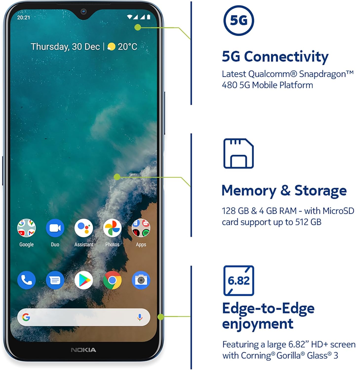 Nokia G50 5G | Android 11 | Unlocked Smartphone | US Version | 4/128GB | 6.82-Inch Screen | 48MP Triple Camera | Ocean Blue-3