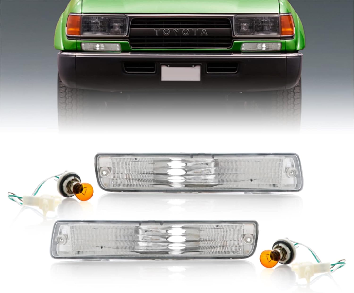 USR DEPO FJ80 Turn Signal Lights - Front Bumper Signal Lamps Set (Left + Right) Compatible with 1991-1997 Toyota Land Cruiser 80 FJ82 (Clear Lens with Amber Bulbs and Sockets)-0