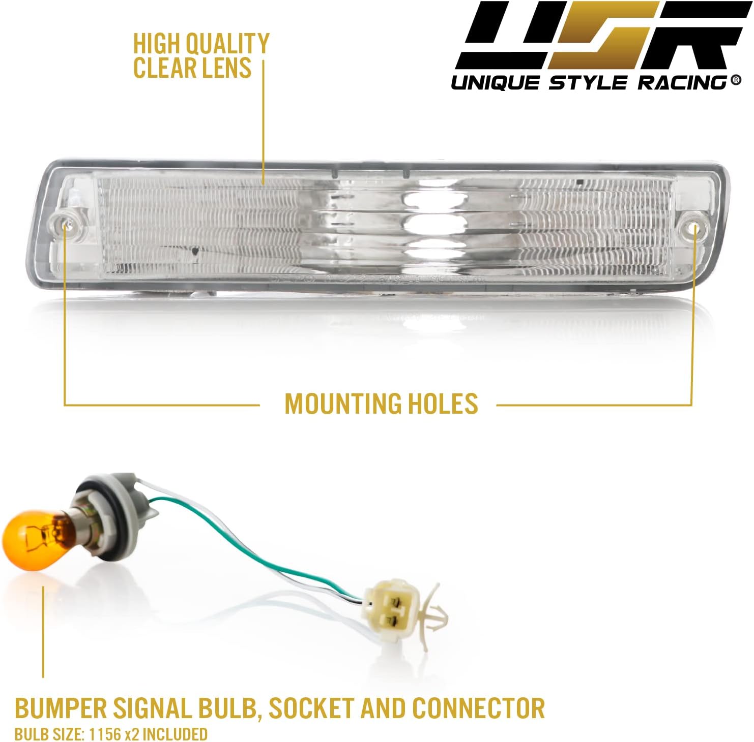 USR DEPO FJ80 Turn Signal Lights - Front Bumper Signal Lamps Set (Left + Right) Compatible with 1991-1997 Toyota Land Cruiser 80 FJ82 (Clear Lens with Amber Bulbs and Sockets)-4