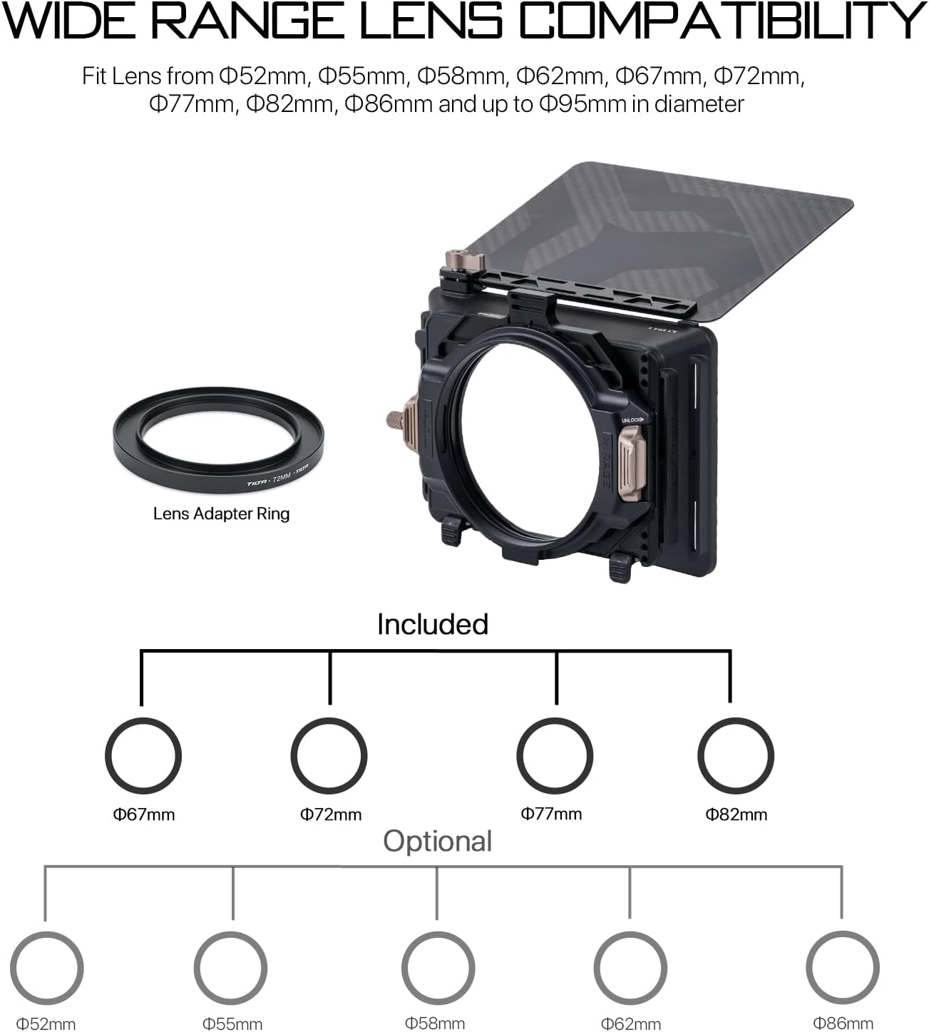 Tilta Mirage Matte Box | 4" x 5.6" and New 95mm Circular Filters | 67/72/77/82mm Adapter Rings | Lightweight | Cartridge Filter Design-6