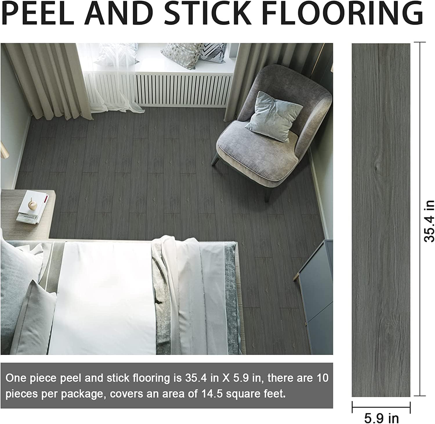 Peel and Stick Flooring Wood Plank Vinyl Flooring 35.4 in X 5.9 in Super Easy to Install 10 Pieces-4