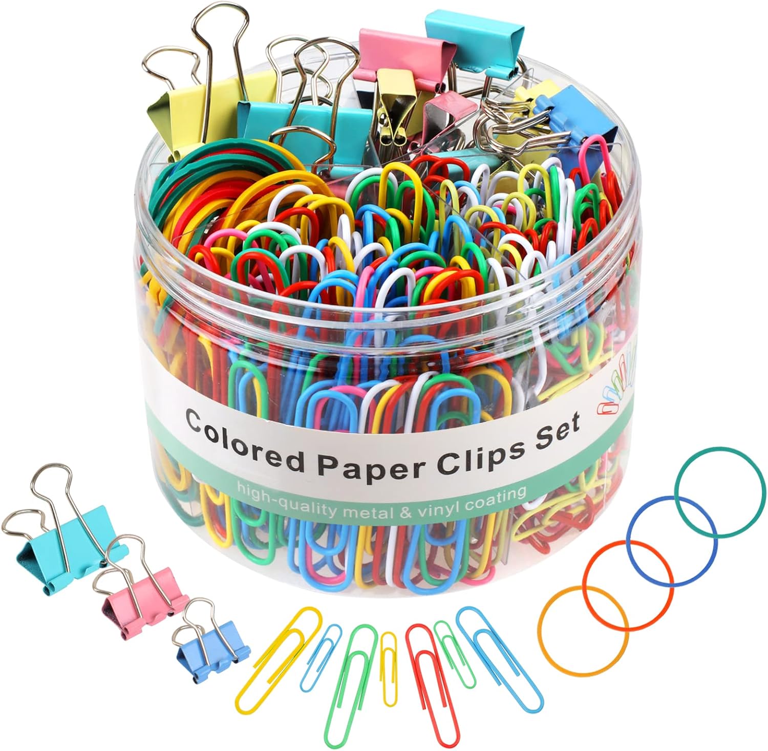 300 Pcs Paper Clips, Binder Clips and Rubber Bands, Office Supply Set, Paper Clips and Paper Clamps, School Supplies Office Supplies Teacher Supplies for Office Desk Essentials (Assorted Sizes)-0