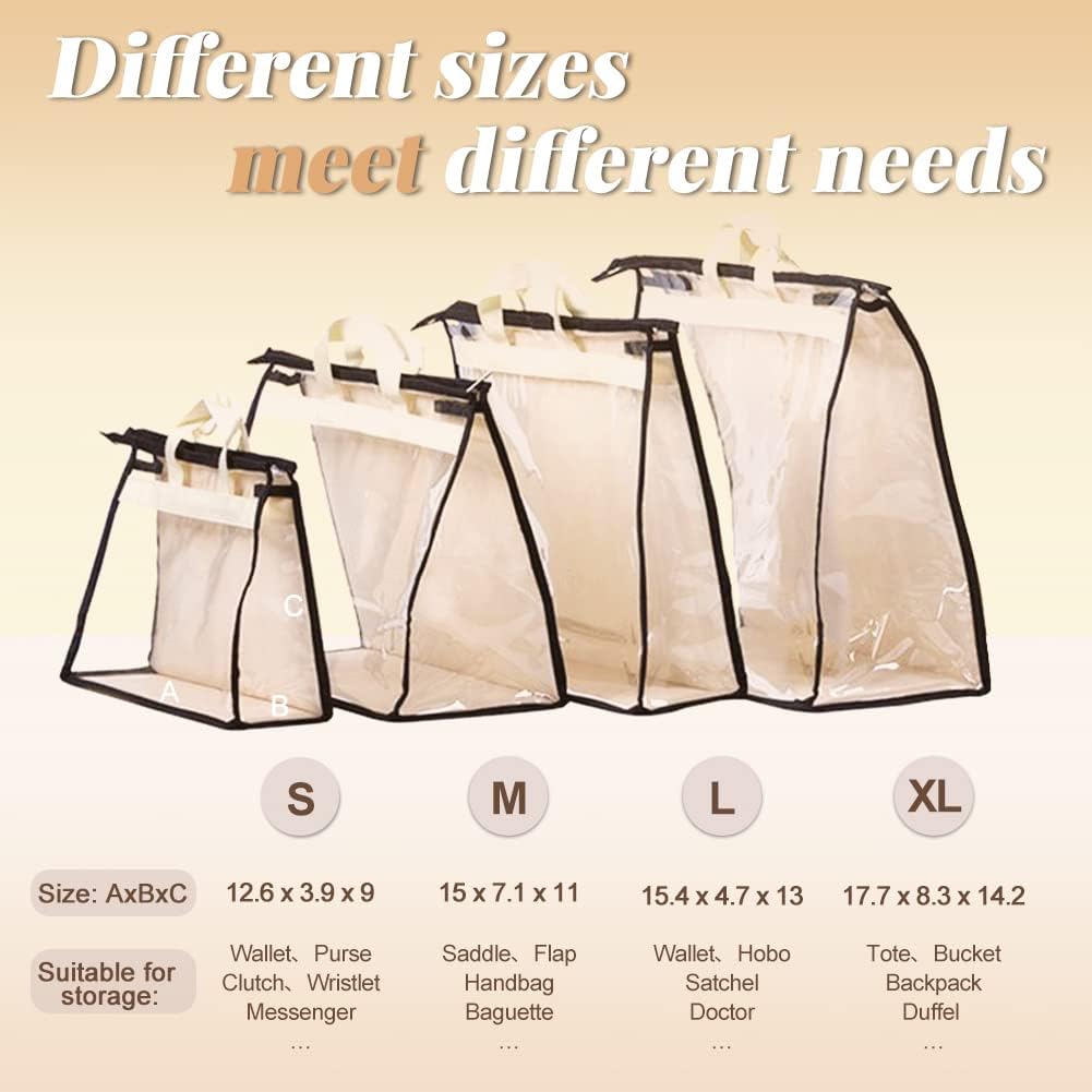 2 PCS Hanging Handbag Storage Organizer Purse Dustproof Storage Bag Transparent Non-woven Storage Bag with Zipper and Handle (S)-1