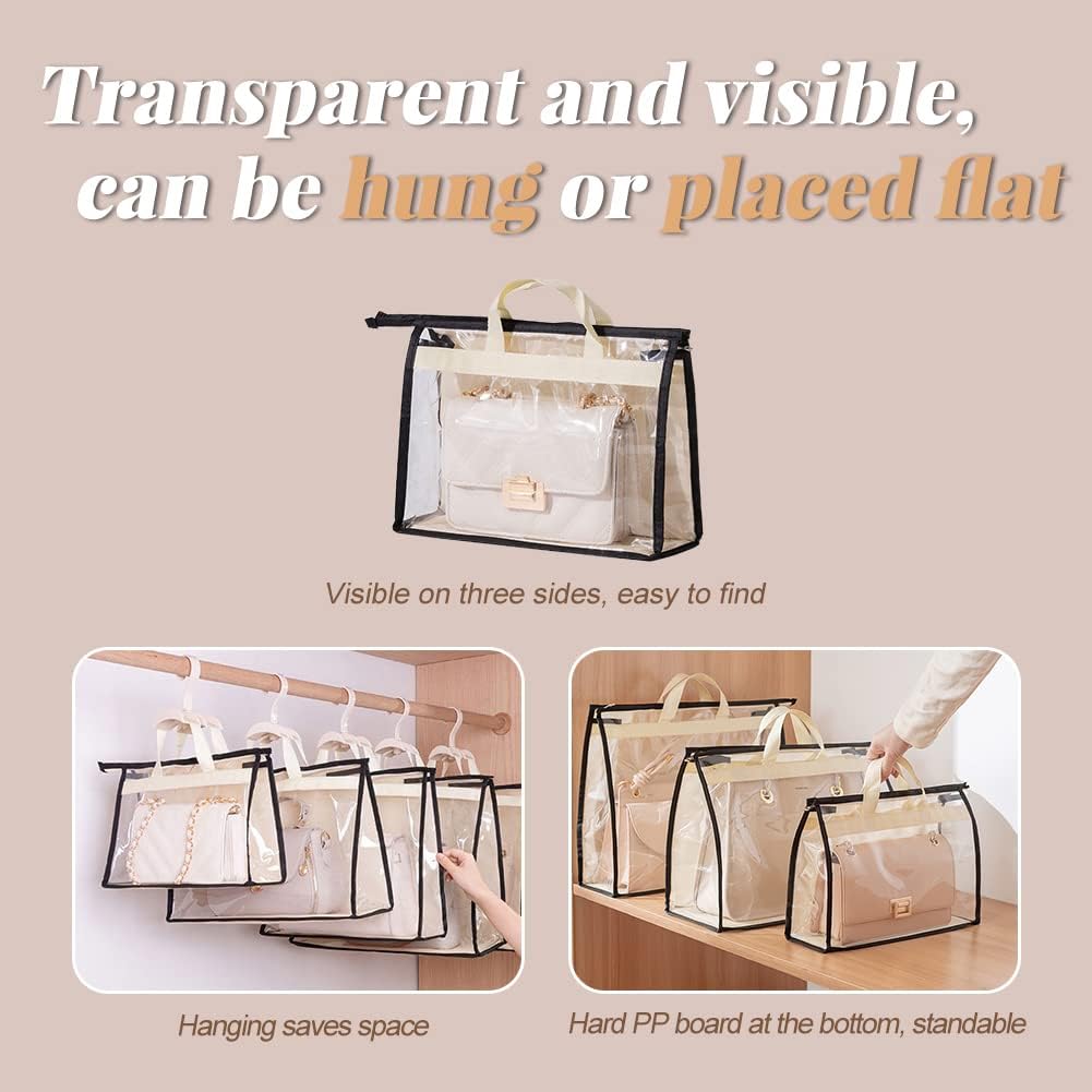 2 PCS Hanging Handbag Storage Organizer Purse Dustproof Storage Bag Transparent Non-woven Storage Bag with Zipper and Handle (S)-3