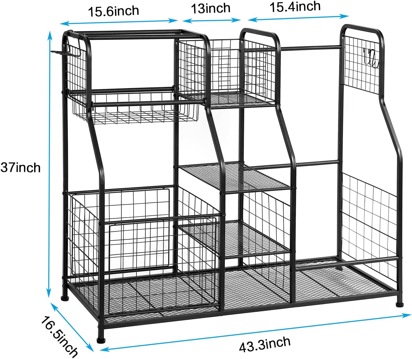 Golf Bag Storage Rack - Fits 2 Golf Bags, Garage Sports Equipment Organizer with Baskets, Garage Organizers and Storage with Hooks, Movable Ball Storage Cart with Wheel for Garage, Gym, Shed, Outdoor-5