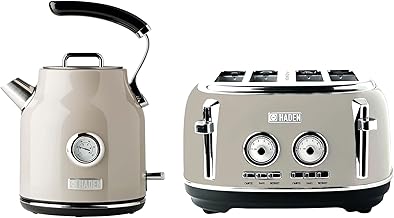 Haden Dorset 4 Slice Wide Slot Stainless Steel Toaster Bundled with 1.7 Liter Stainless Steel Electric Kettle with 360-Degree Base, Putty & Chrome