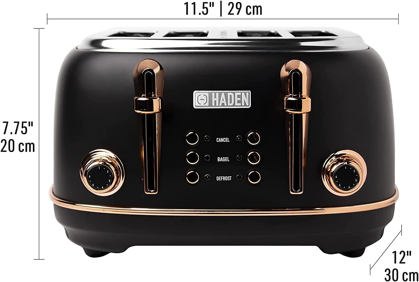 Haden Heritage Series Stainless Steel Electric Water and Tea Kettle & 4 Slice Wide Slot Stainless Steel Toaster Kitchen Bundle Set, Black and Copper-3