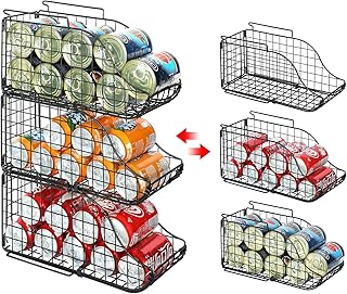 Standing Can Dispenser Bin 3-Pack, Stackable Beverage Drink Pop Soda Can Storage Organizer Basket with Handles, Foldable Canned Food Holder for Kitchen Pantry Countertop Cabinet Patent Pending