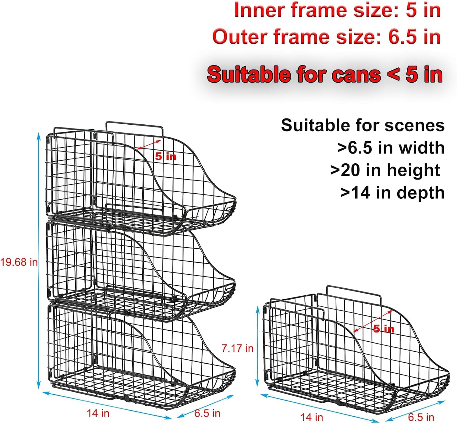 Standing Can Dispenser Bin 3-Pack, Stackable Beverage Drink Pop Soda Can Storage Organizer Basket with Handles, Foldable Canned Food Holder for Kitchen Pantry Countertop Cabinet Patent Pending-5