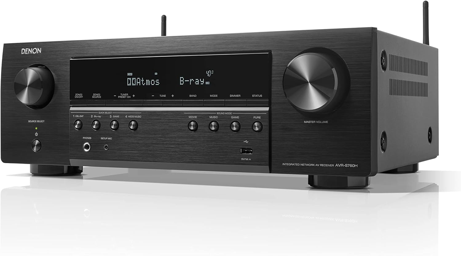 Denon AVR-S760H 7.2 Ch AVR - 75 W/Ch (2021 Model), Advanced 8K Upscaling, Dolby Atmos Height Virtualization, DTS Virtual:X & More, Built-in HEOS, Amazon Alexa Voice Control-0