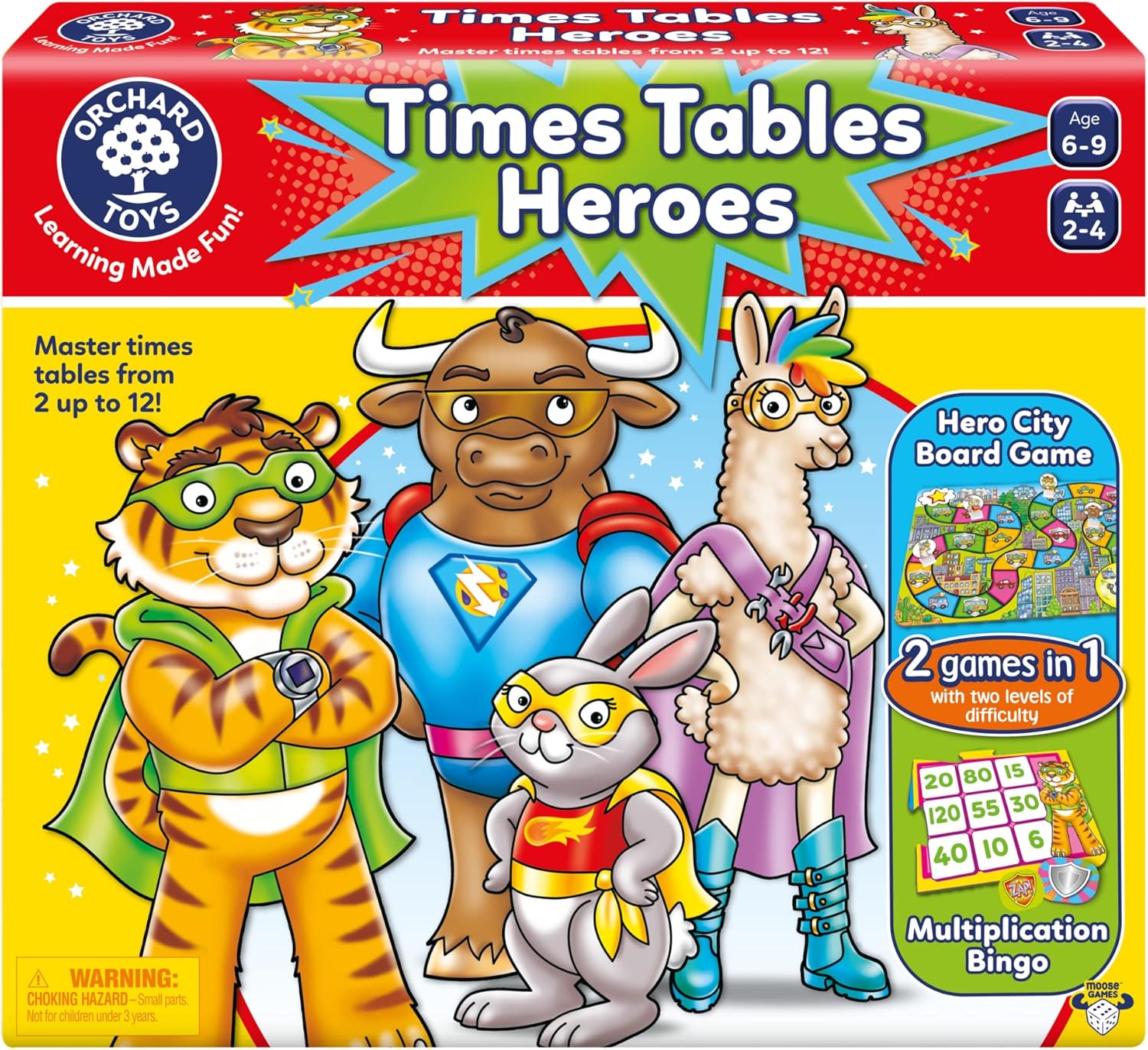 Orchard Toys Moose Games Times Tables Heroes. an exciting Multiplication Game, Superhero Play. for Ages 6-9 and for 2-4 Players-0