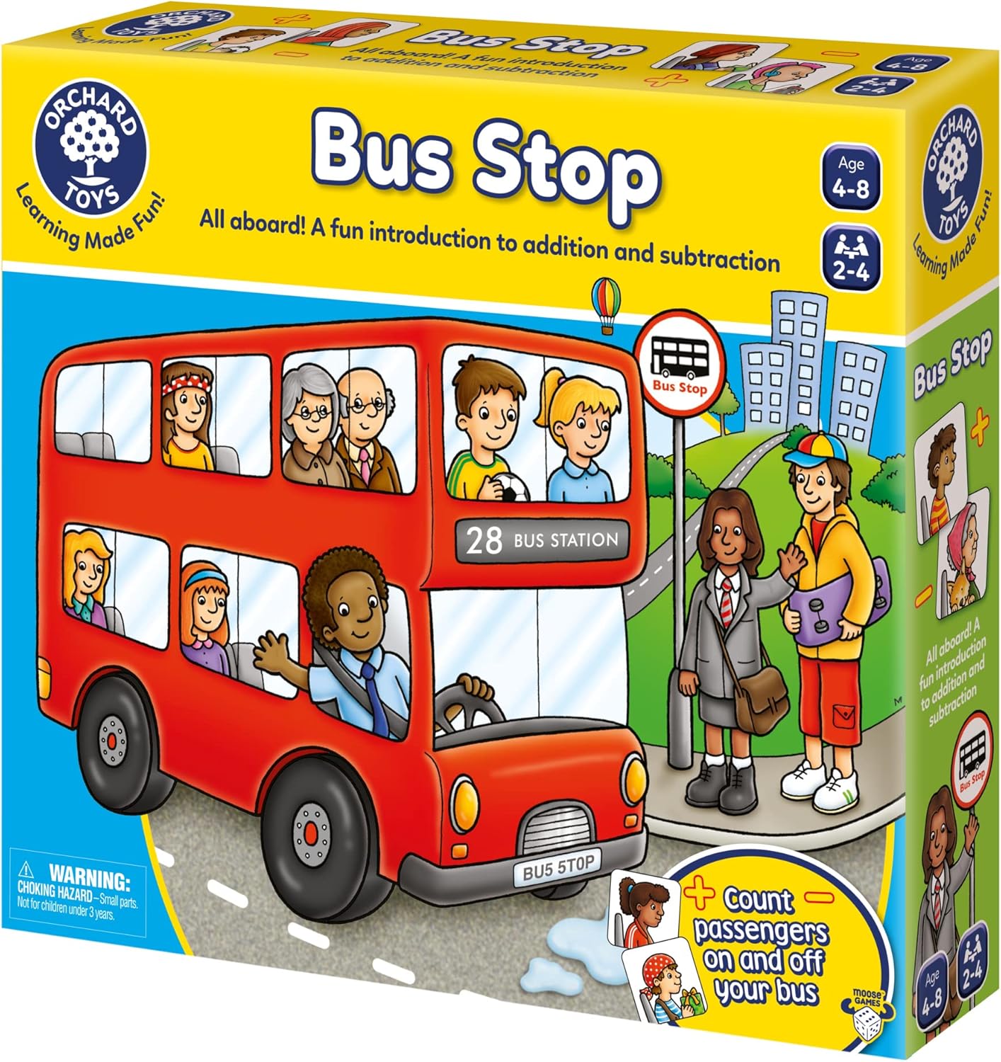 Orchard Toys Moose Games Bus Stop Game. A Fun Introduction to Addition and Subtraction. Pick up and Drop Off Passengers on Your Bus. for Ages 4-8 and for 2-4 Players-5