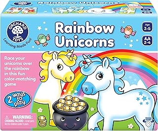 Orchard Toys Moose Games Rainbow Unicorns Game. Race Your Unicorns Over The Rainbow to a Pot of Gold in This Magical, Fun Color-Matching Game! Ages 3+ for 2-4 Players