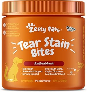 Zesty Paws Tear Stain Support Soft Chews for Dogs - for Eye Moisture + Vision & Immune Support - Functional Supplements with Fish Oil, Lutein, Cranberry & Vitamin C - Chicken Flavor - 90 ct