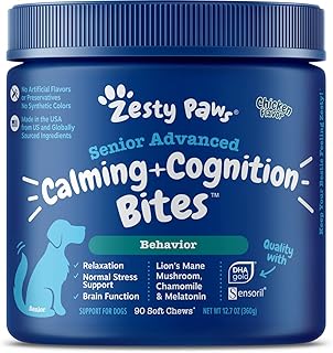 Zesty Paws Senior Advanced Calming & Cognition Soft Chews for Dogs - Supplements for Dog Brain Health & Nervous System Support + Calming & Relaxation -with Ashwagandha, DHA & Melatonin