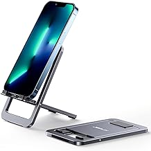 JSAUX Cell Phone Stand, Foldable Aluminum Adjustable Phone Holder for Desk Portable Travel Essentials Office Accessories Compatible for iPhone 16 15 14 13 12 11 Pro Max X Samsung S24 S23 Rog Ally Grey