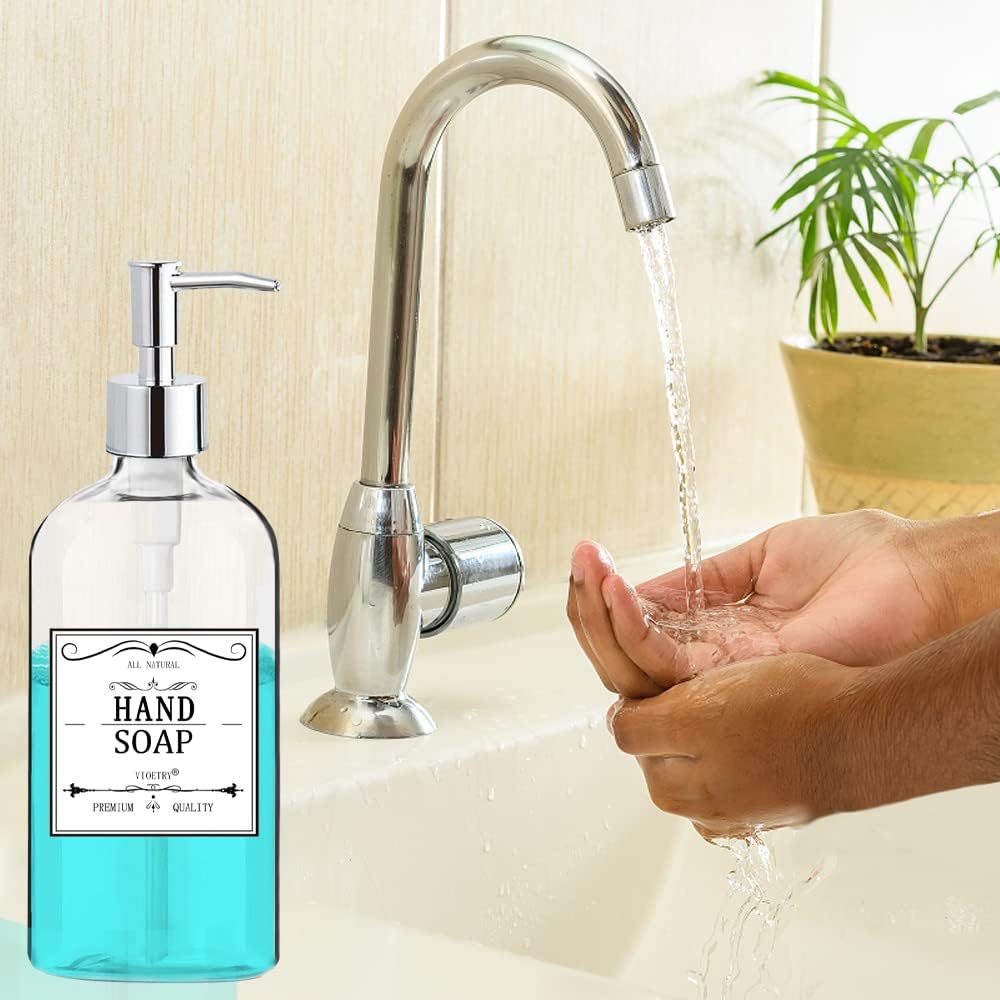 Clear Soap Dispenser with Rust Proof Pump, Waterproof Labels (2 Pack,16 Oz), Soap Dispenser Bathroom, Plastic Hand Soap Dispenser, Dish Soap Dispenser for Kitchen-2