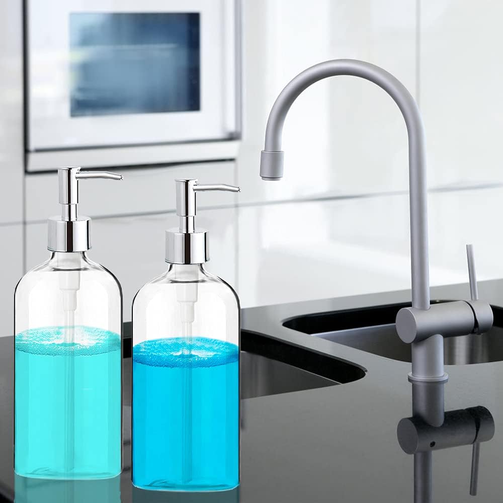 Clear Soap Dispenser with Rust Proof Pump, Waterproof Labels (2 Pack,16 Oz), Soap Dispenser Bathroom, Plastic Hand Soap Dispenser, Dish Soap Dispenser for Kitchen-6