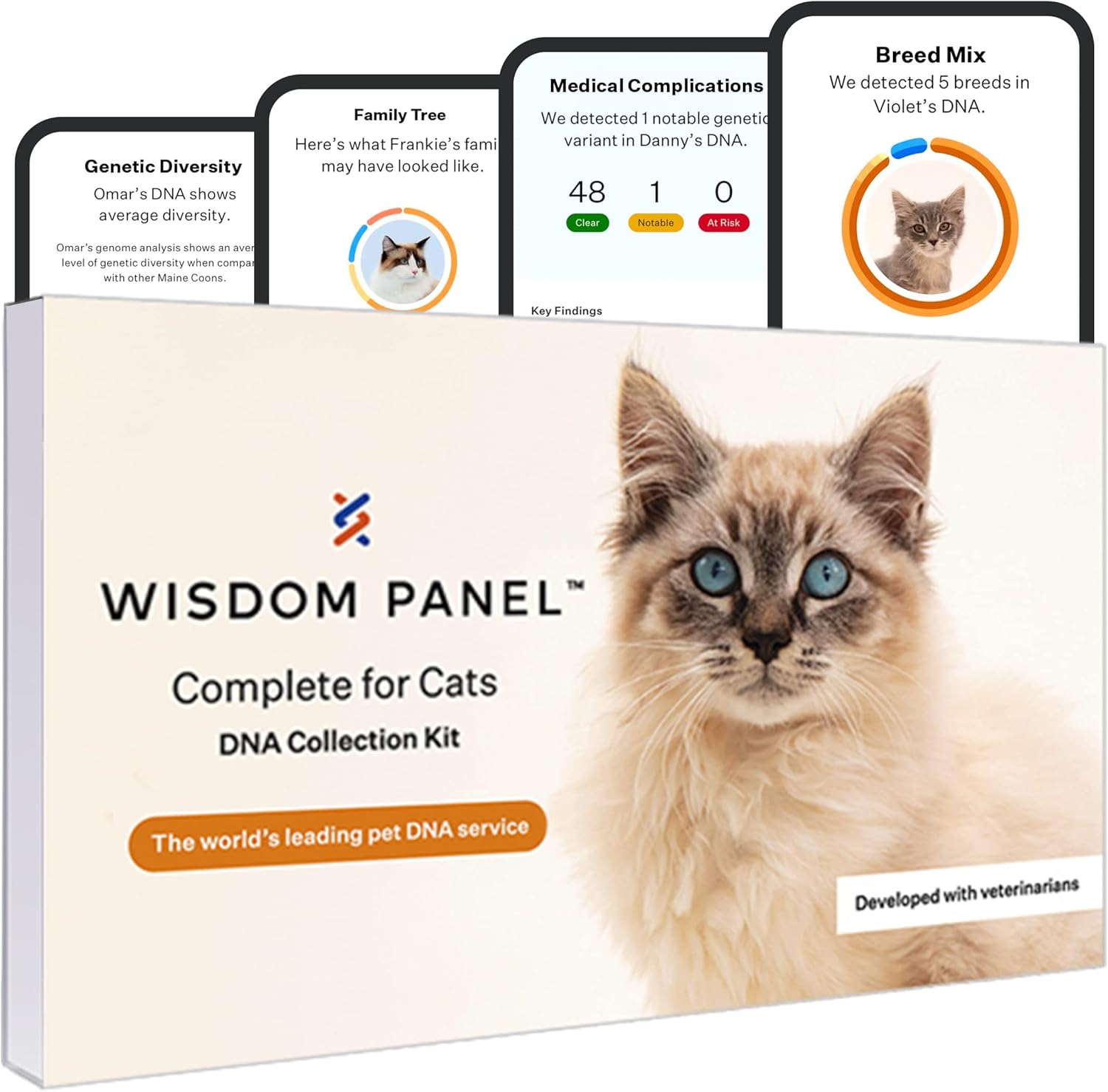 Wisdom Panel Complete: Comprehensive Cat DNA Test kit for 45 Health Genetic Health Conditions, 70+ Breeds and populations, 25+ Traits, Blood Type - 1 Pack-0