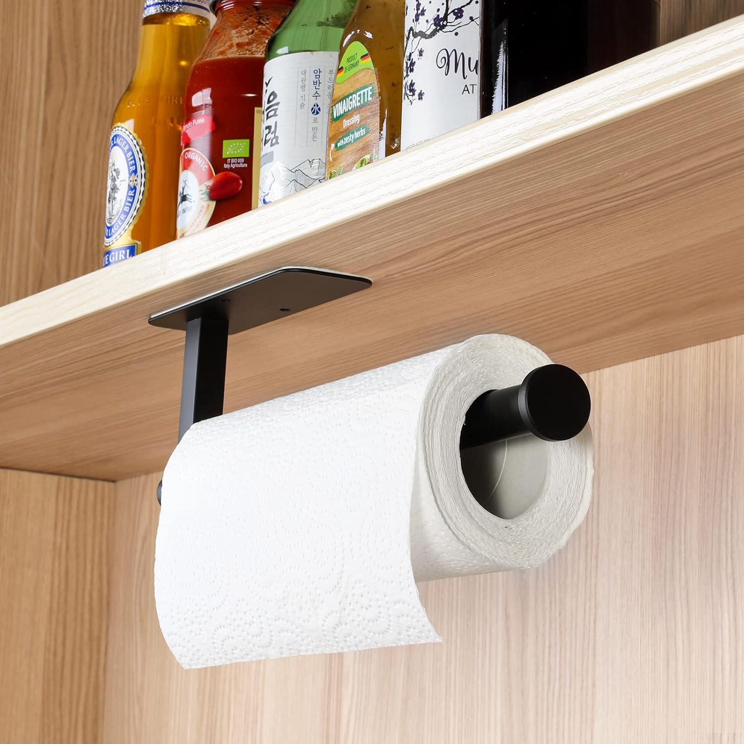 ASTOFLI Paper Towel Holder Under Cabinet No Drilling, Self Adhesive Paper Towel Holder Wall Mount for Kitchen,RV, Matte Black Paper Towel Holder 304 Stainless Steel, Under Cabinet Paper Towel Holder-5