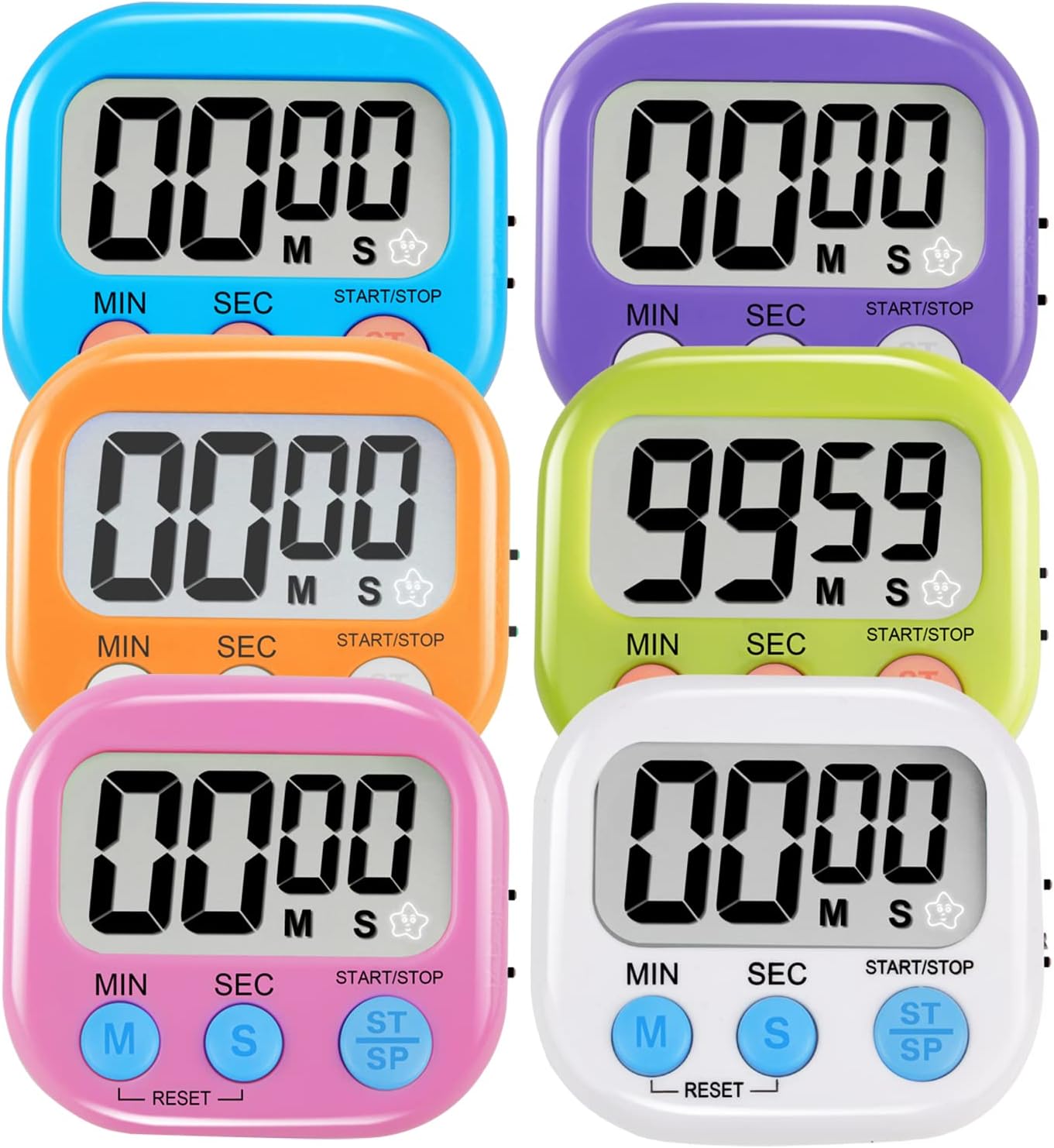 6 Pack Multi-Function Electronic Timer - Magnetic Digital Timers Big LCD Display The Loud/Silent Switch Countdown Timer Extensively Use in Break Time, Cooking,Gym, Meeting, Classroom-0