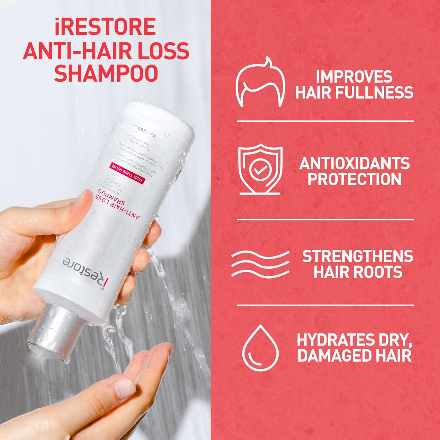 iRestore Anti Hair Loss and Thinning Shampoo - Biotin Formula for Hair Growth, Thickening and Volumizing for Men & Women-2