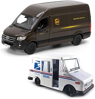 UPS Mercedes-Benz Sprinter + United States Postal Mail Truck Grumman LLV 5 Inch Die Cast Metal Model Toys SetOf2