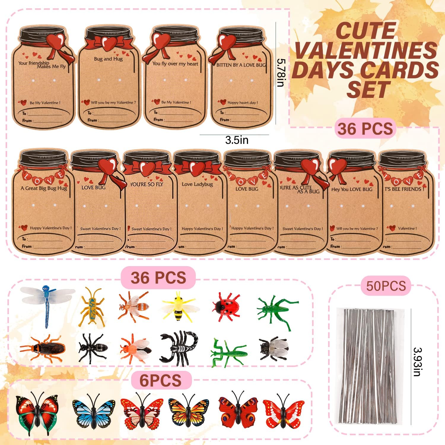 Valentines Day Cards for Kids - 36 Pack Love Bug Valentine Day Gifts for Kids & 12 Different Toy Bugs - Kids Valentines Day Cards Greeting Cards for Kids Classroom School Gifts Exchange Party Favors-1