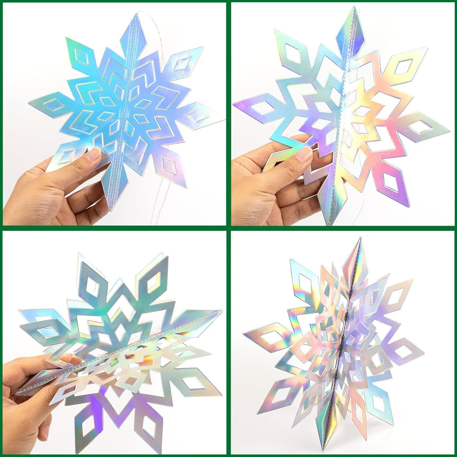 GuassLee Christmas Hanging Snowflakes Decorations Clearance 15pcs 3D Iridescent Paper Snowflakes Snow Flakes Garland for Winter Wonderland Frozen Christmas Birthday Party Decorations-4